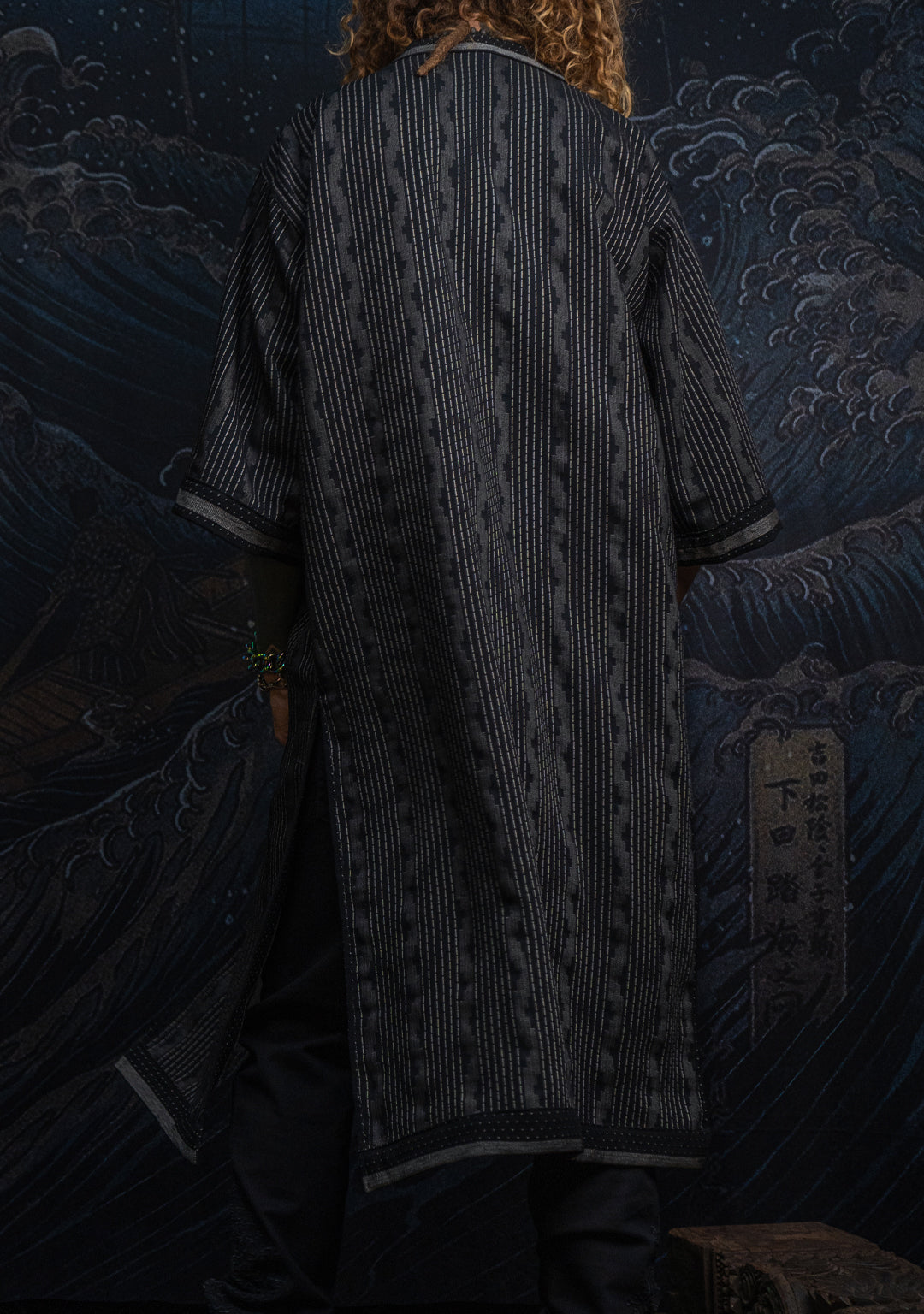 Open Kimono / Indonesian Woven Super Black Reversible - TRIBAL TRAILS